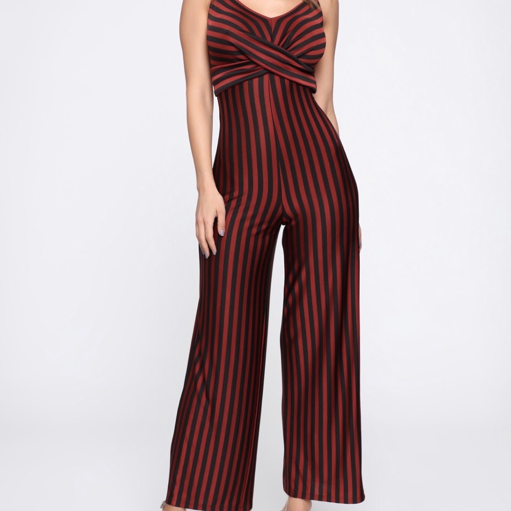 Striped rust jumpsuit